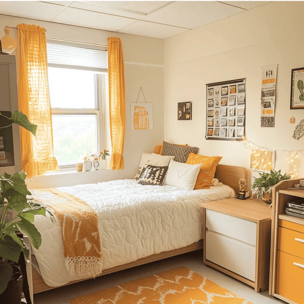minimalist dorm room ideas using a simple two colour palette