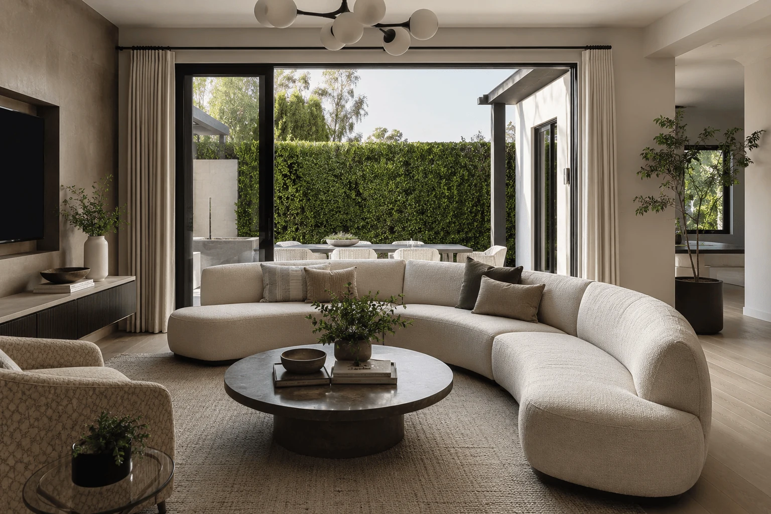 mismatched sofas curved structure using the idea of opposite attracts
