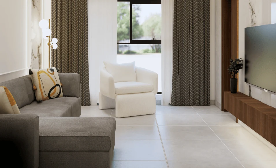 mismatched sofas living room with an independent armchair and grey sectional for anchor project casa loca