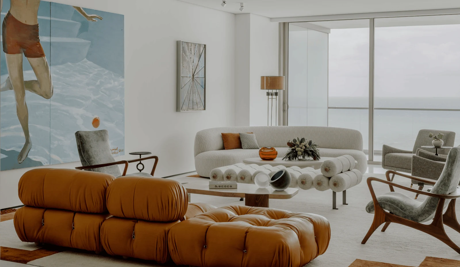 mismatched sofas living room with three distinct textures