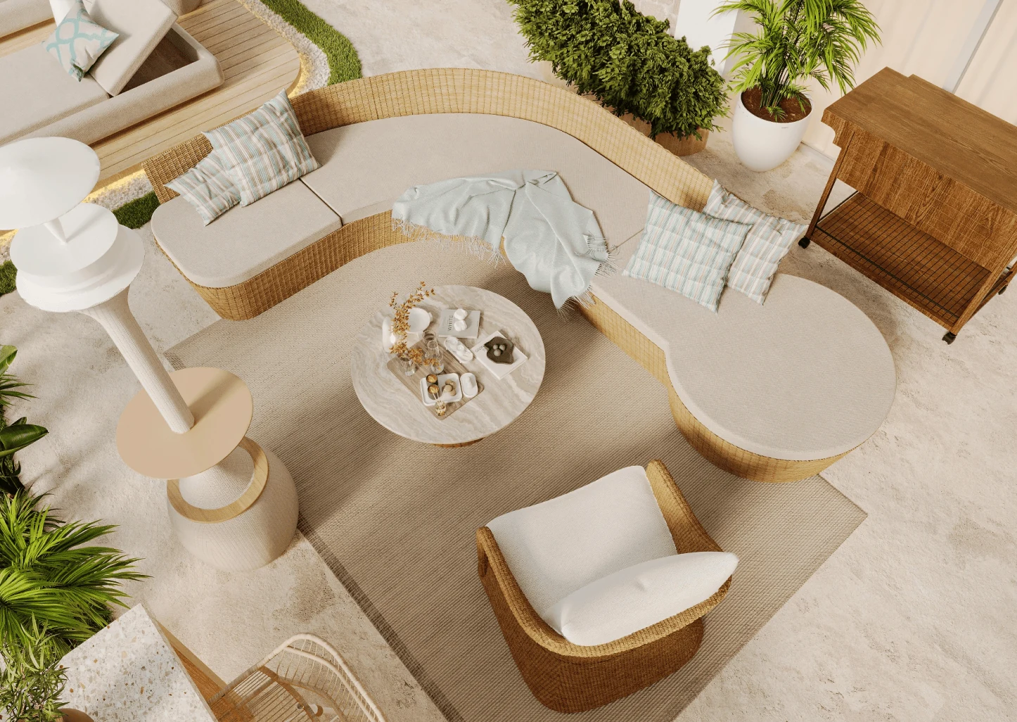 mismatched sofas seating area with three different shaped sofas