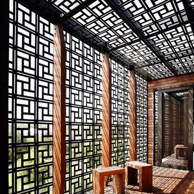 sunroom ideas with a geometric mashrabiya screen filtering daylight