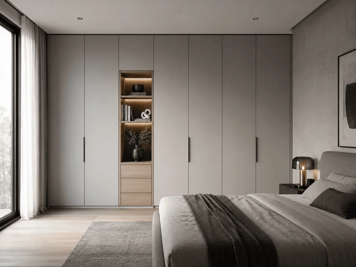 break the closed wall with one open niche modern wardrobe design