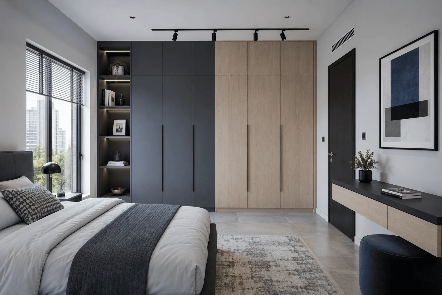 connect the wardrobe to the room with two finishes