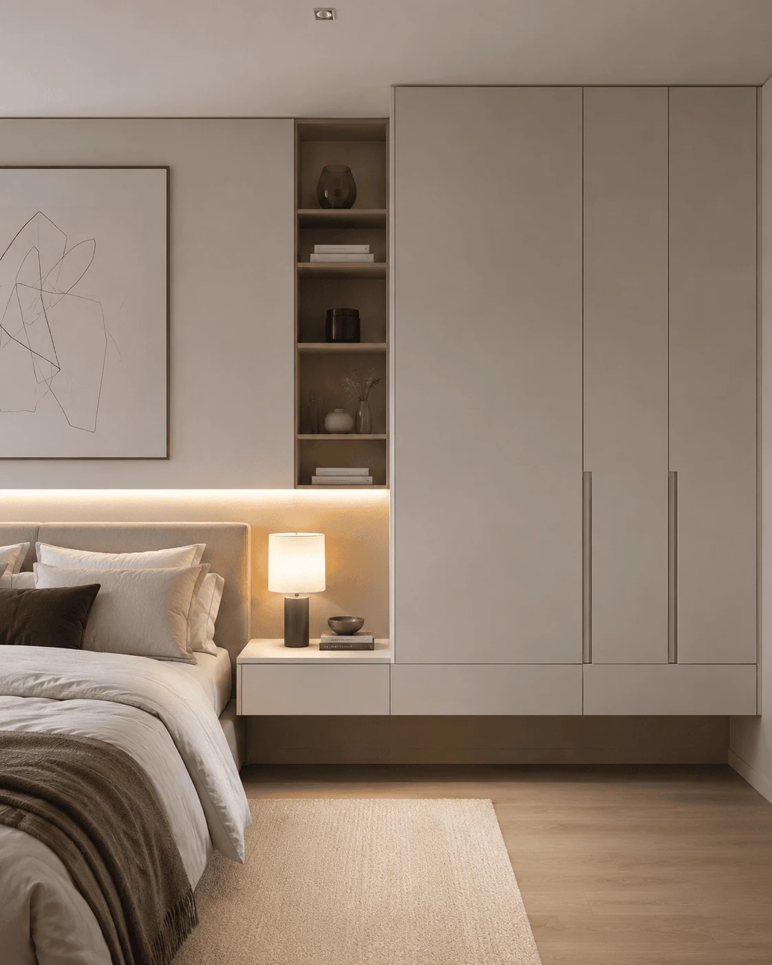 extend the wardrobe into a floating bedside unit
