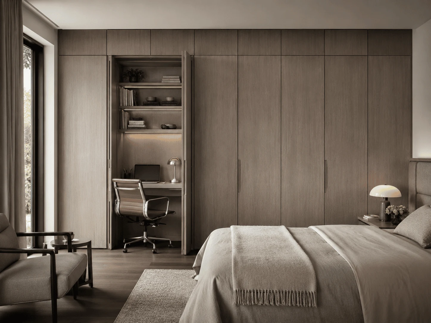 hide a compact desk inside the wardrobe