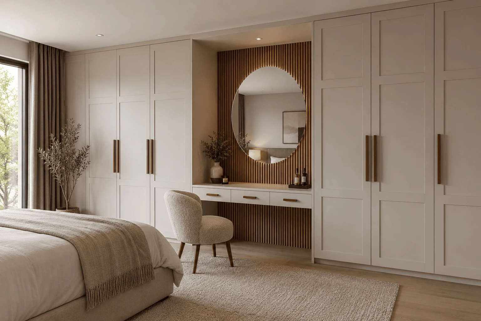 integrate a dressing table into the wardrobe wall