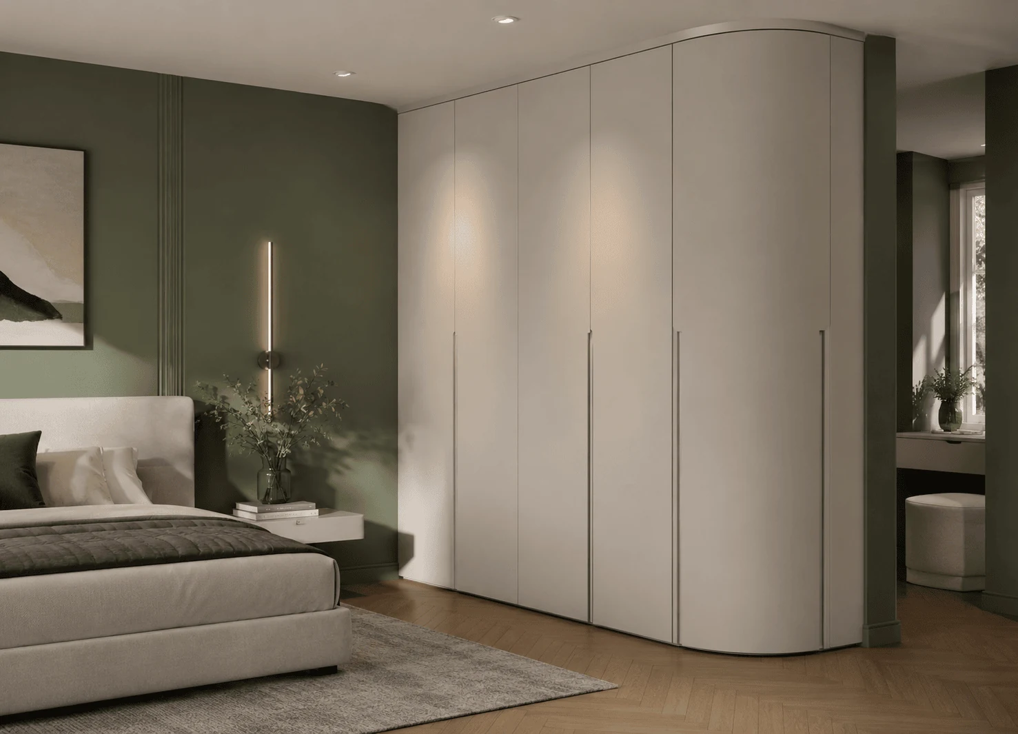 soften the wardrobe end with a curved section