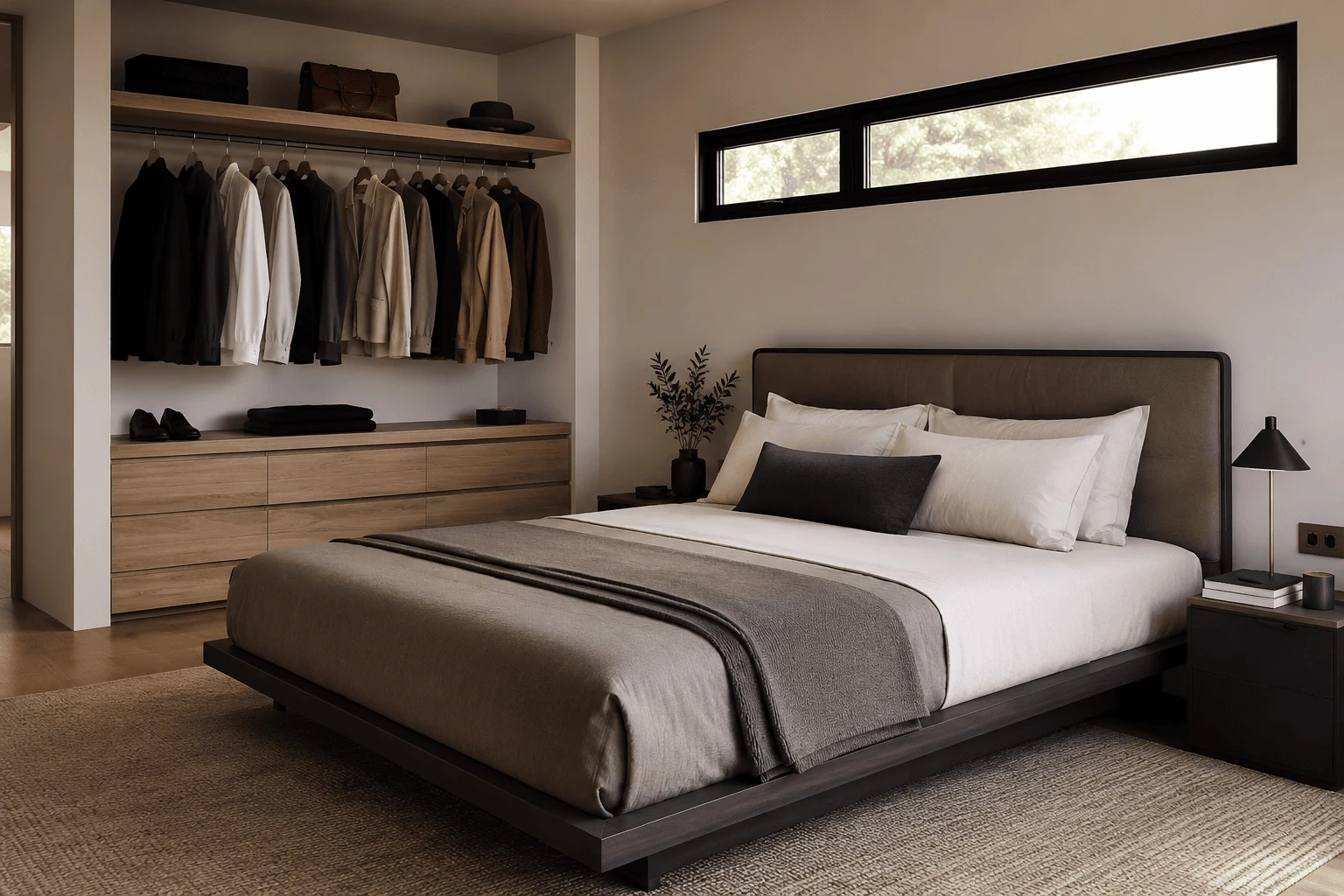 use a shallow wardrobe with front facing rails