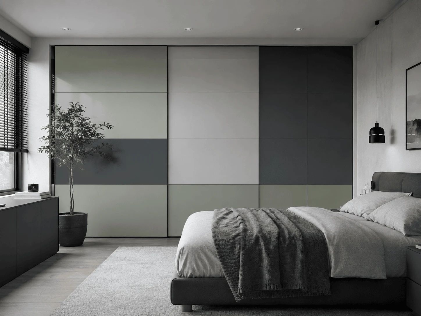 use colour blocking to reduce visual width modern wardrobe design