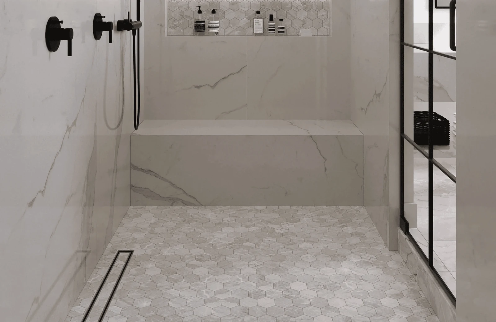 mosaic shower floor tiles helping with slope and drainage