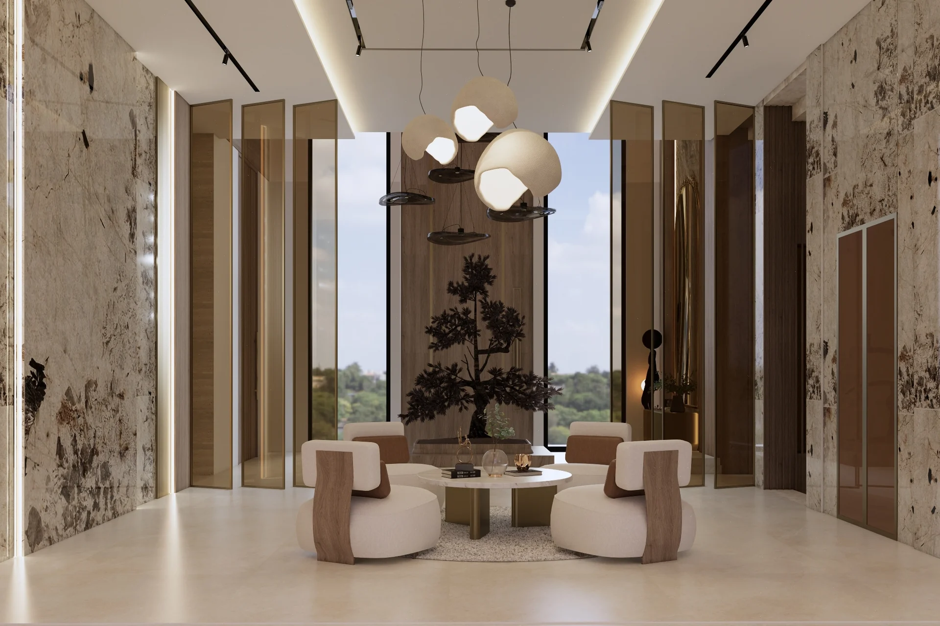Nad Al Sheba Gardens Villa formal sitting foyer and hall with grand entrance bespoke furniture and premium natural stone Nad Al Sheba 1