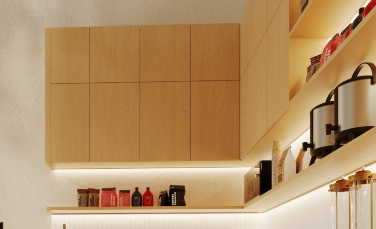 Numo Cafe service counter view in the cafe interior design