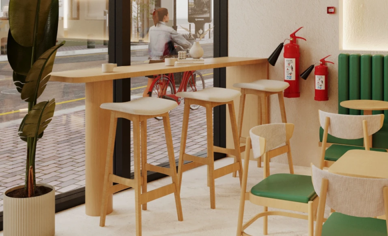Numo Cafe dual toned chairs in the Japandi cafe design