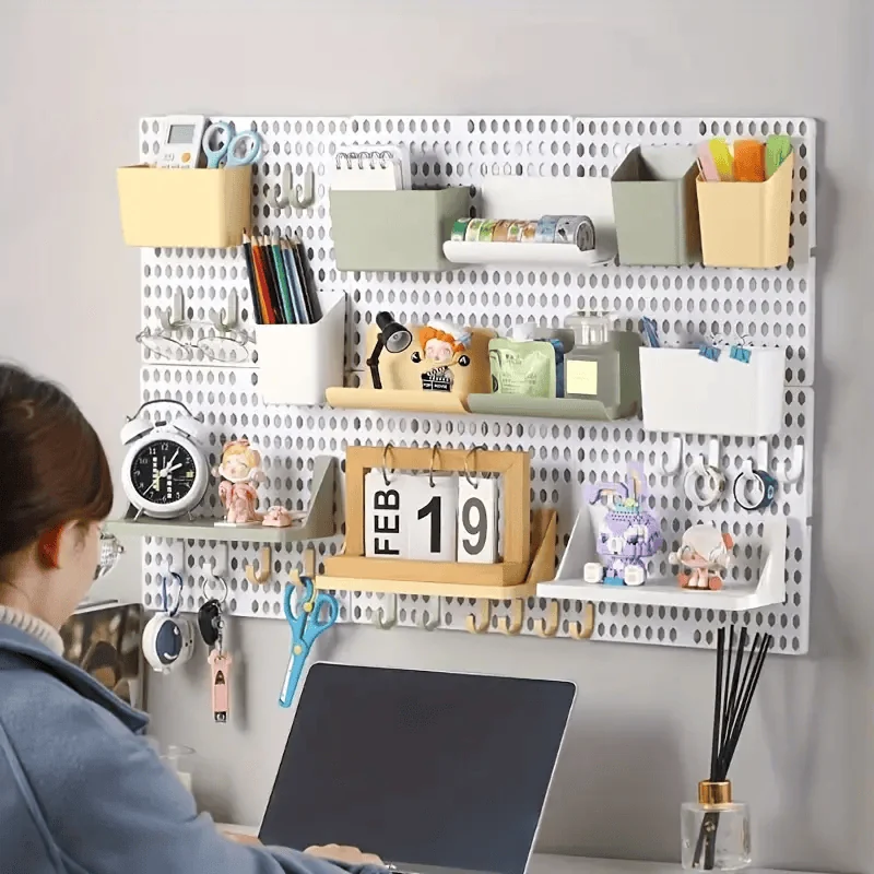 dorm room hacks using a no drill pegboard for study supplies