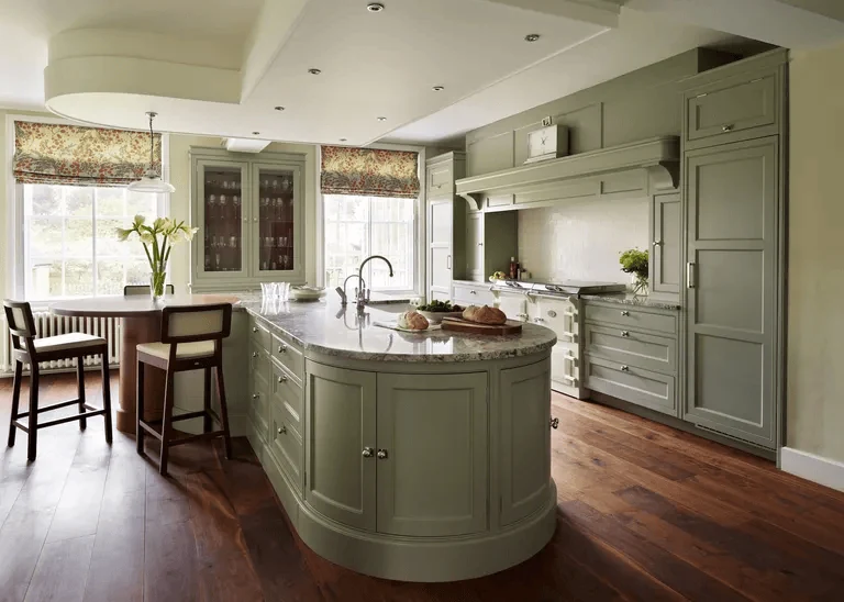curve the island when you keep trying to add more decor sage green kitchen
