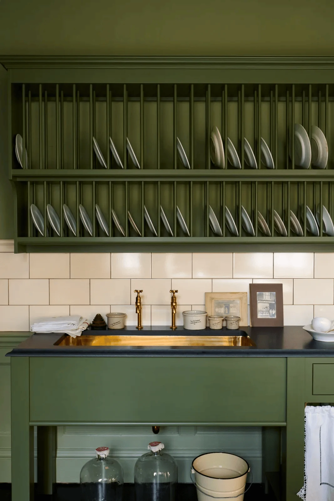 give a farmhouse sage kitchen a real plate rack