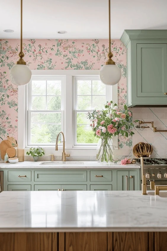 use wallpaper when matching green decor feels too themed