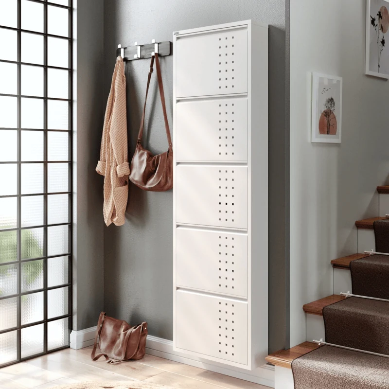 foyer design with slim closed shoe storage keeping the walkway clear
