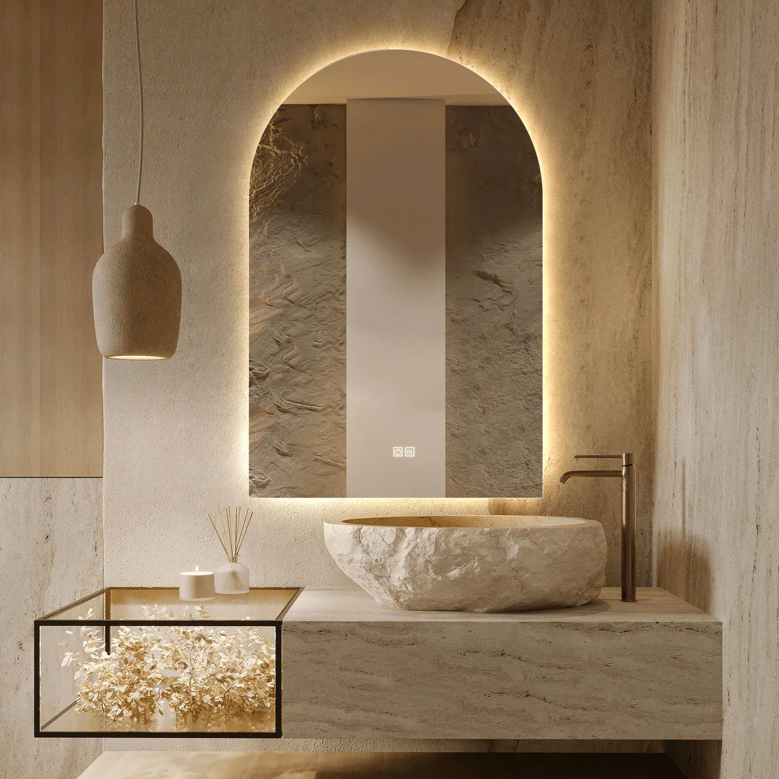 small-bathroom-backlit-mirror-windowless-bathroom