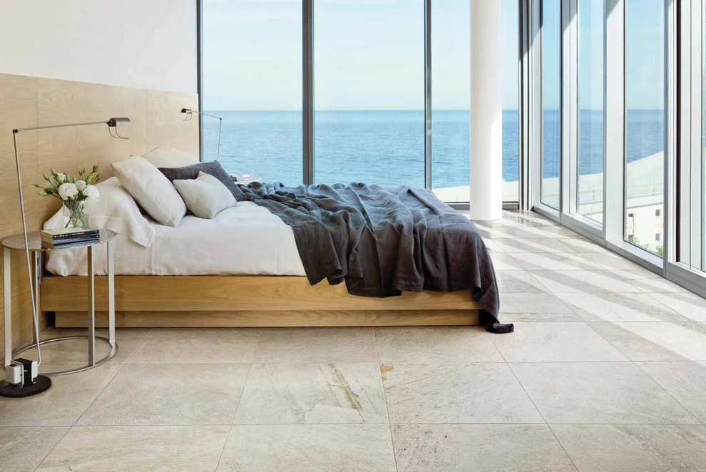 stone look bedroom flooring tiles adding natural texture