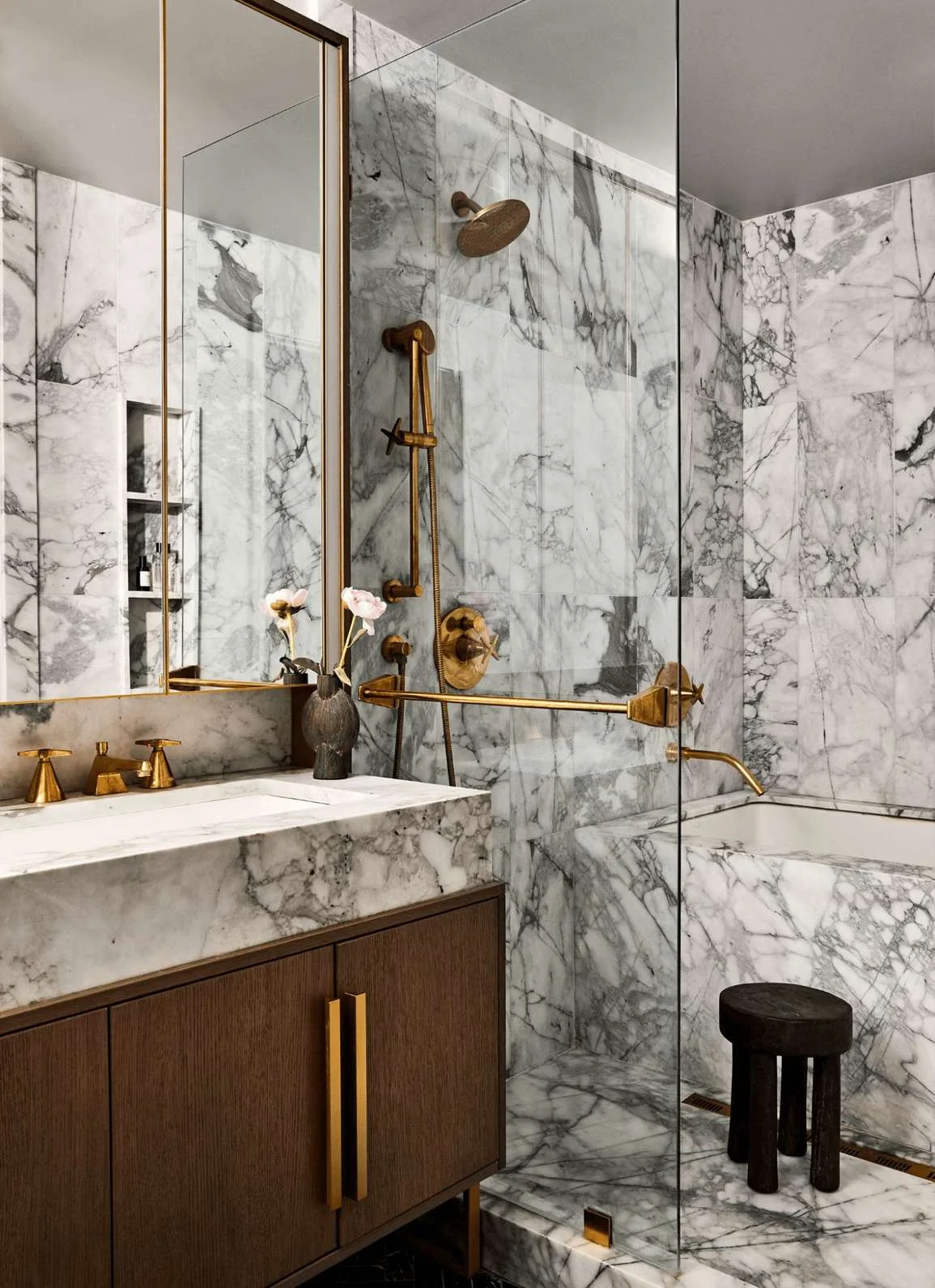 Stone Wood and Metal Small Bathroom Design ideas