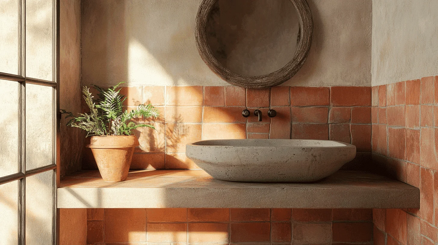 Terracotta and Limestone Tuscan style bathroom design ideas