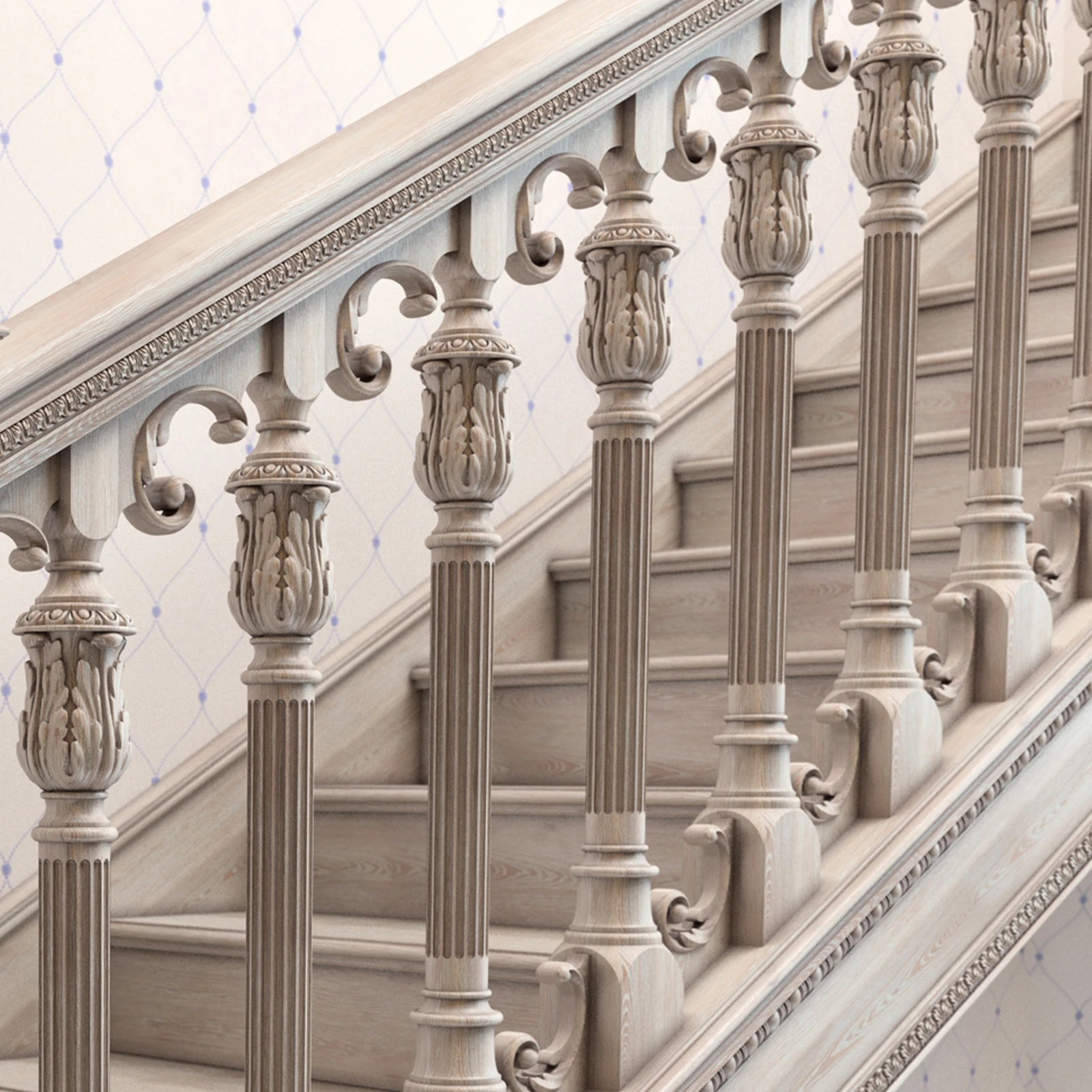 traditional turned stair balusters for a classic home staircase