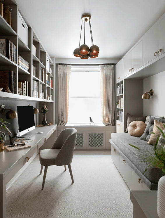 Try a Narrow Office Layout With Built In Storage office furnishing ideas
