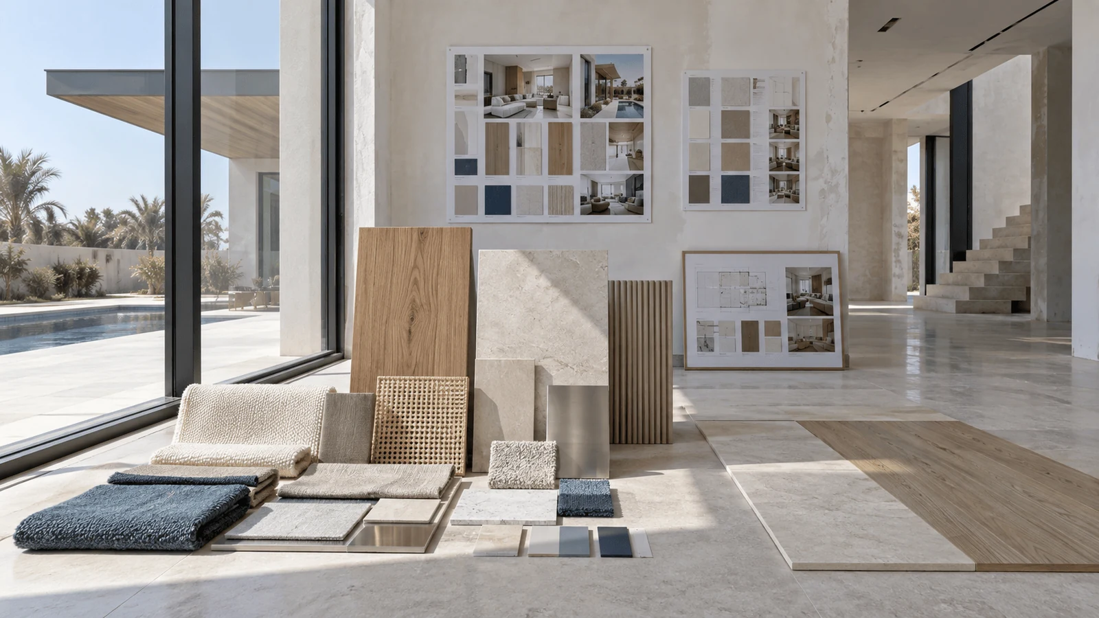 one material palette tested inside the villa before ordering begins
