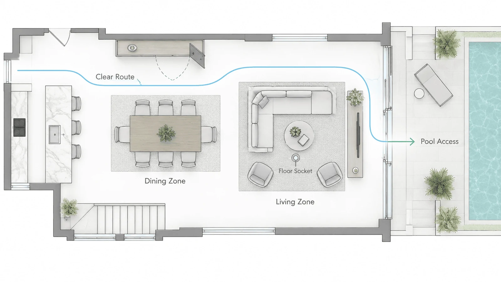 open living zones that still work during large gatherings and busy pool turnkey modern villa interior in dubai