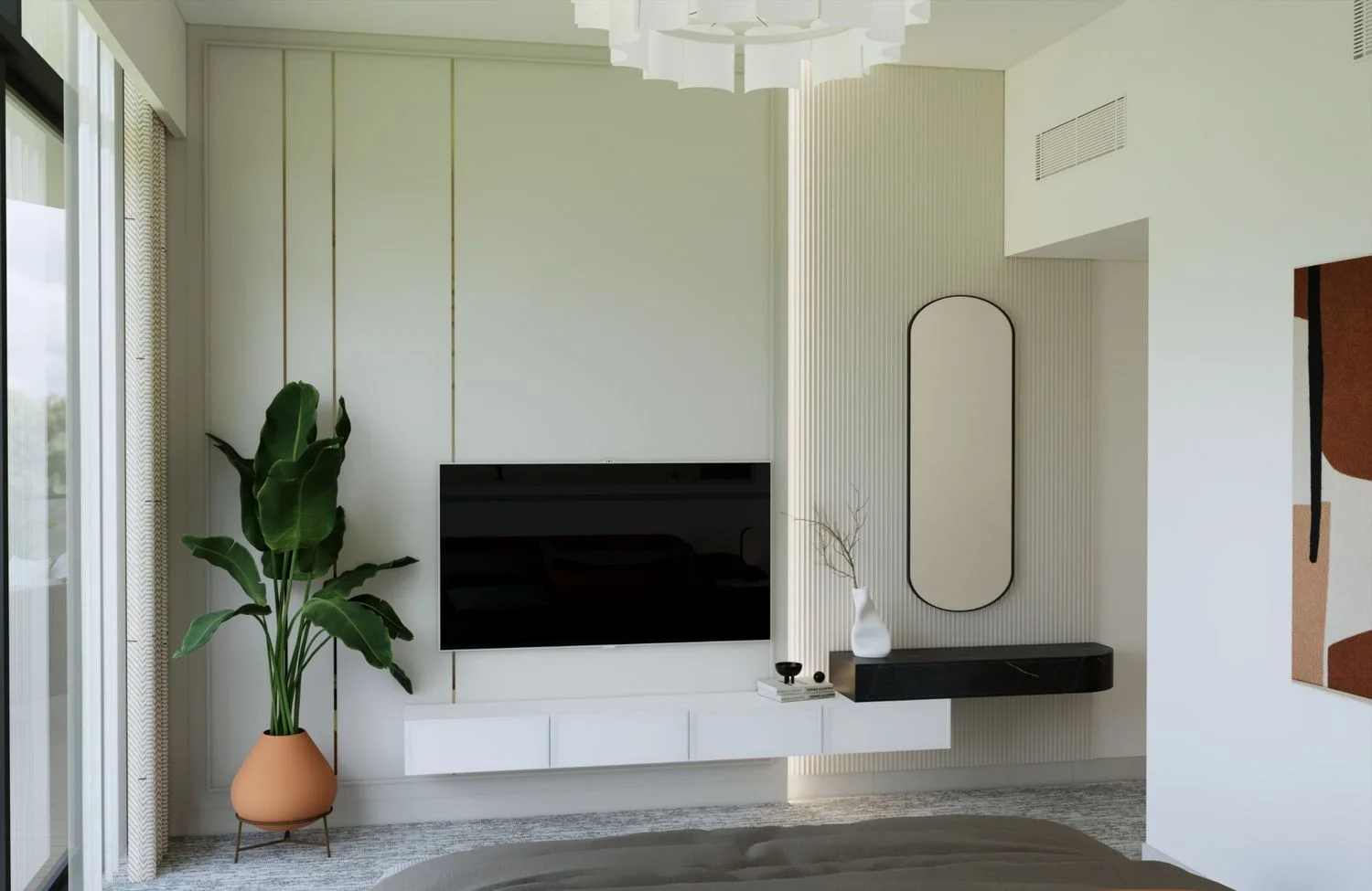 tv area studio apartment interior design service in dubai