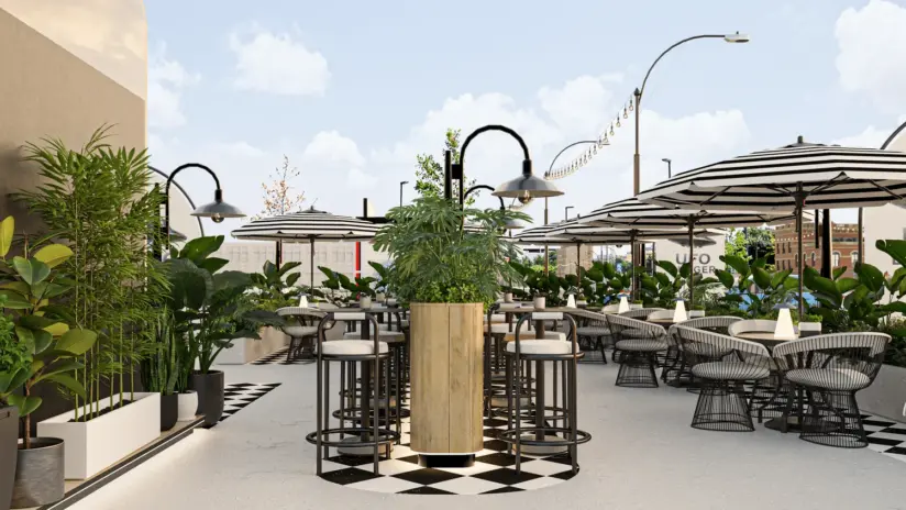 ufo burger central bar day barrel cage stools
