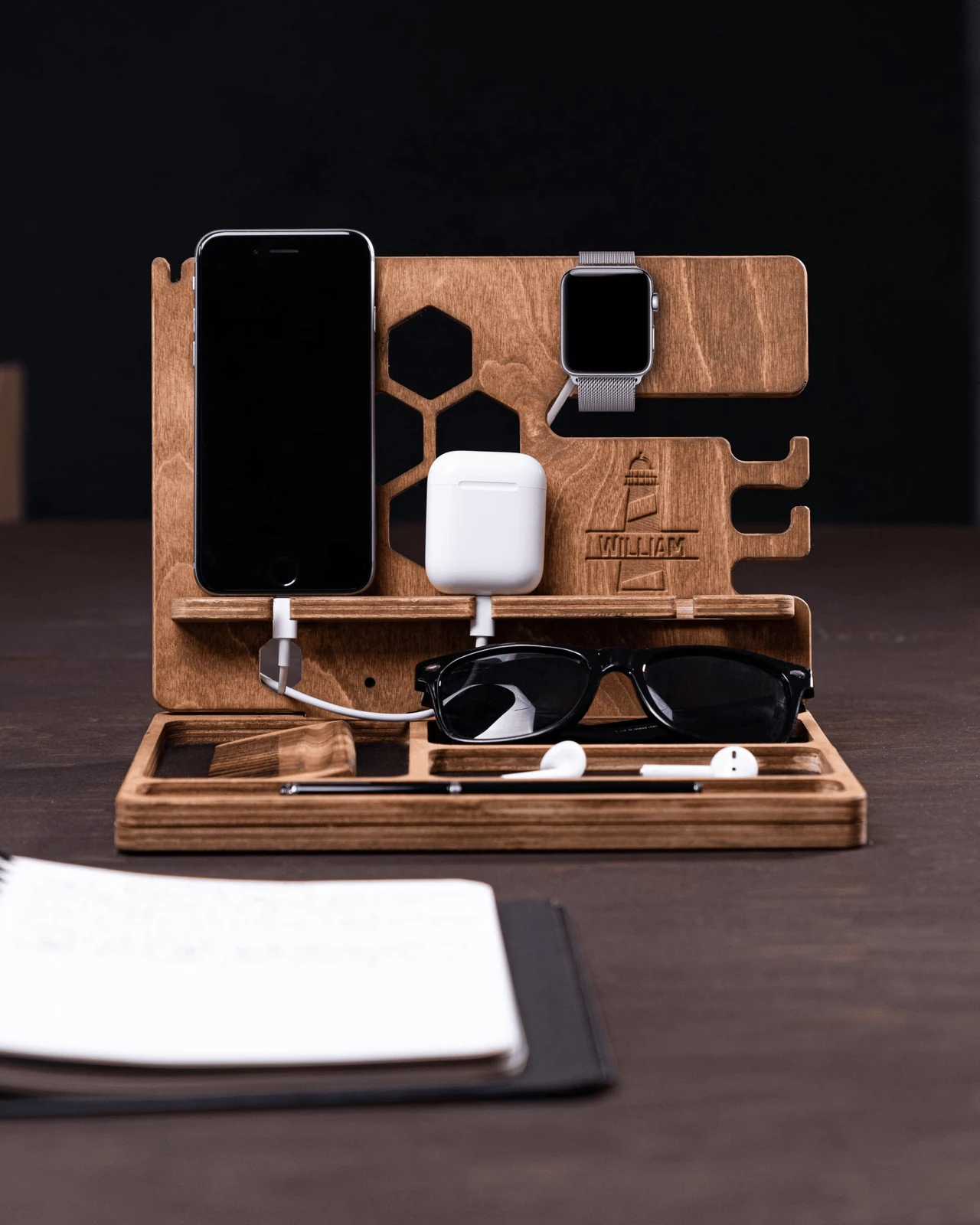 dorm room desk lamp with a usb charging base for limited plug points