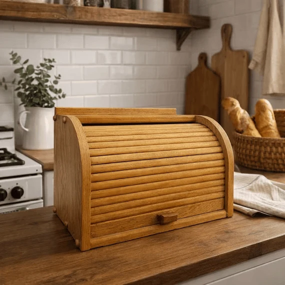 vintage oak roll top breadbox
