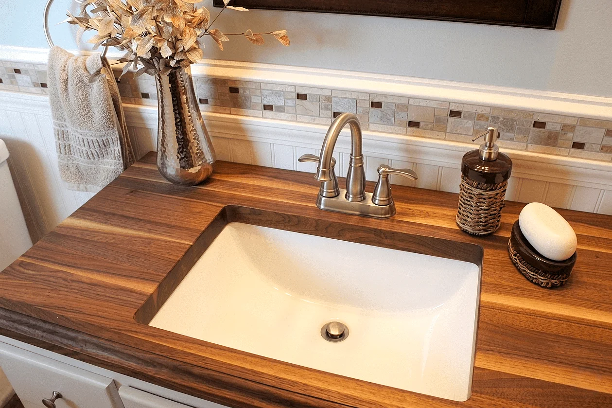 Warm Italian Wood Countertops Tuscan bathrooms