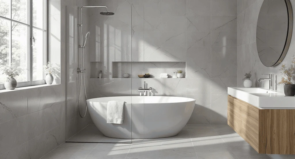 bathroom remodel ideas using waterproof wall panels in a wet room