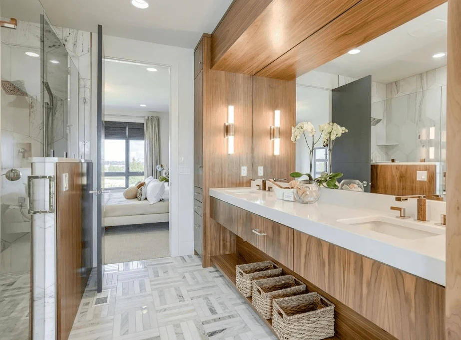 Wood and Stone Combination Bathroom Design Ideas