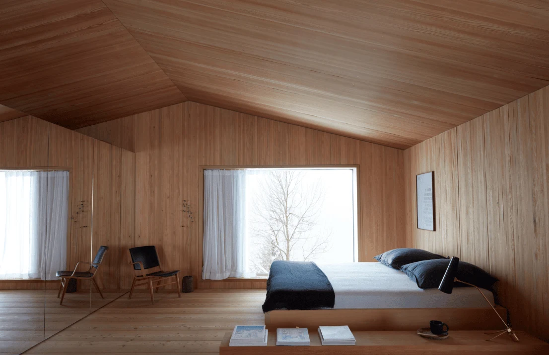 Wood Clad Minimalist Bedroom Design Idea
