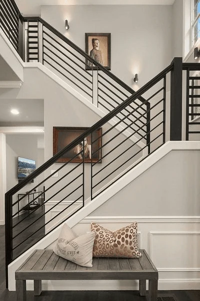 wrought iron stair railing for classic character in a villa