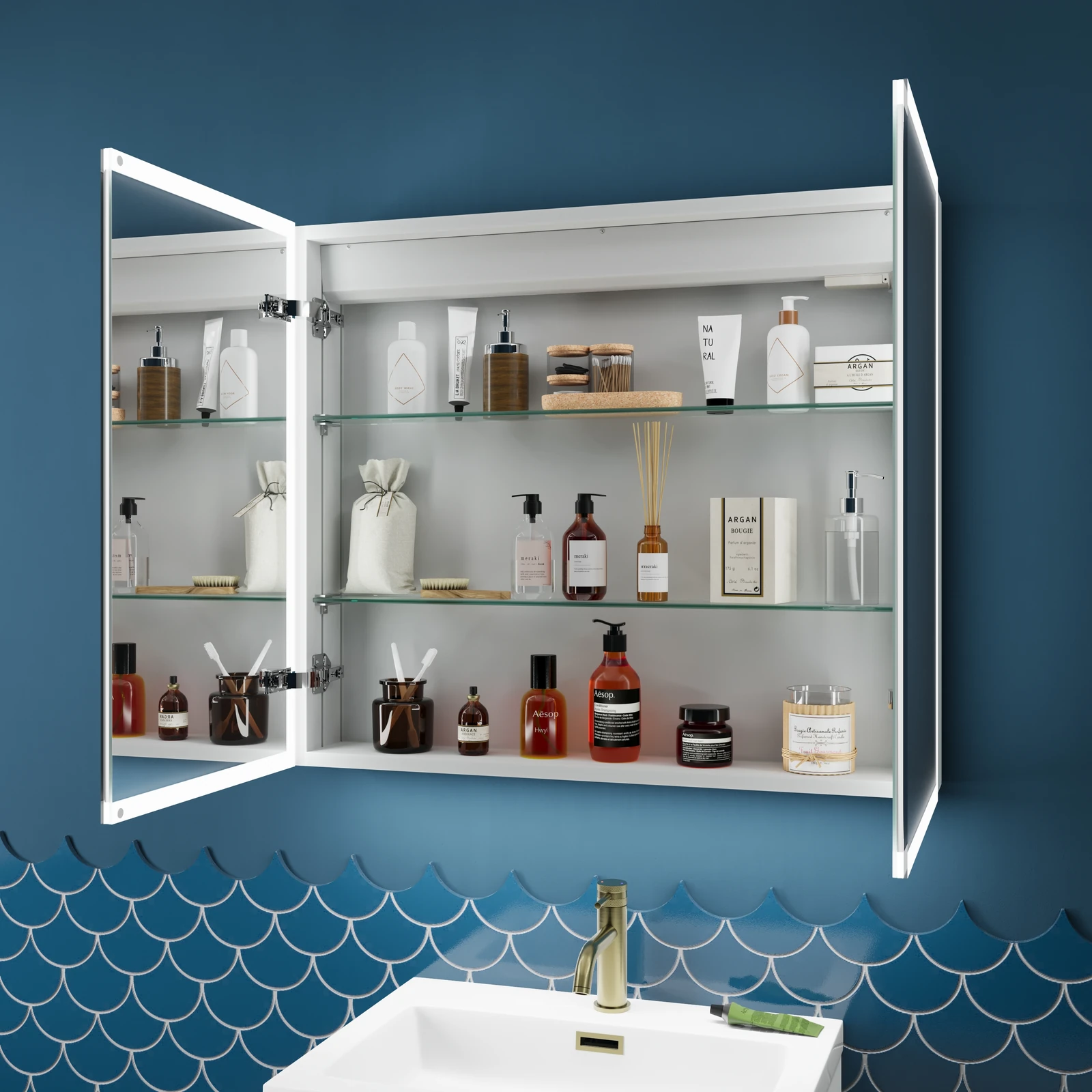 bathroom remodel ideas with a zone compliant socket inside a mirrored cabinet