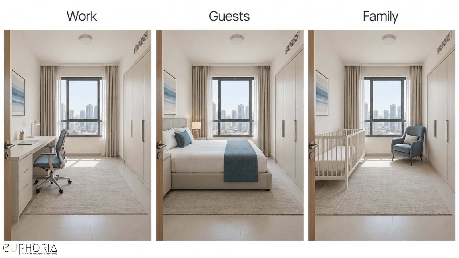 second bedroom set up for work for guests and for family
