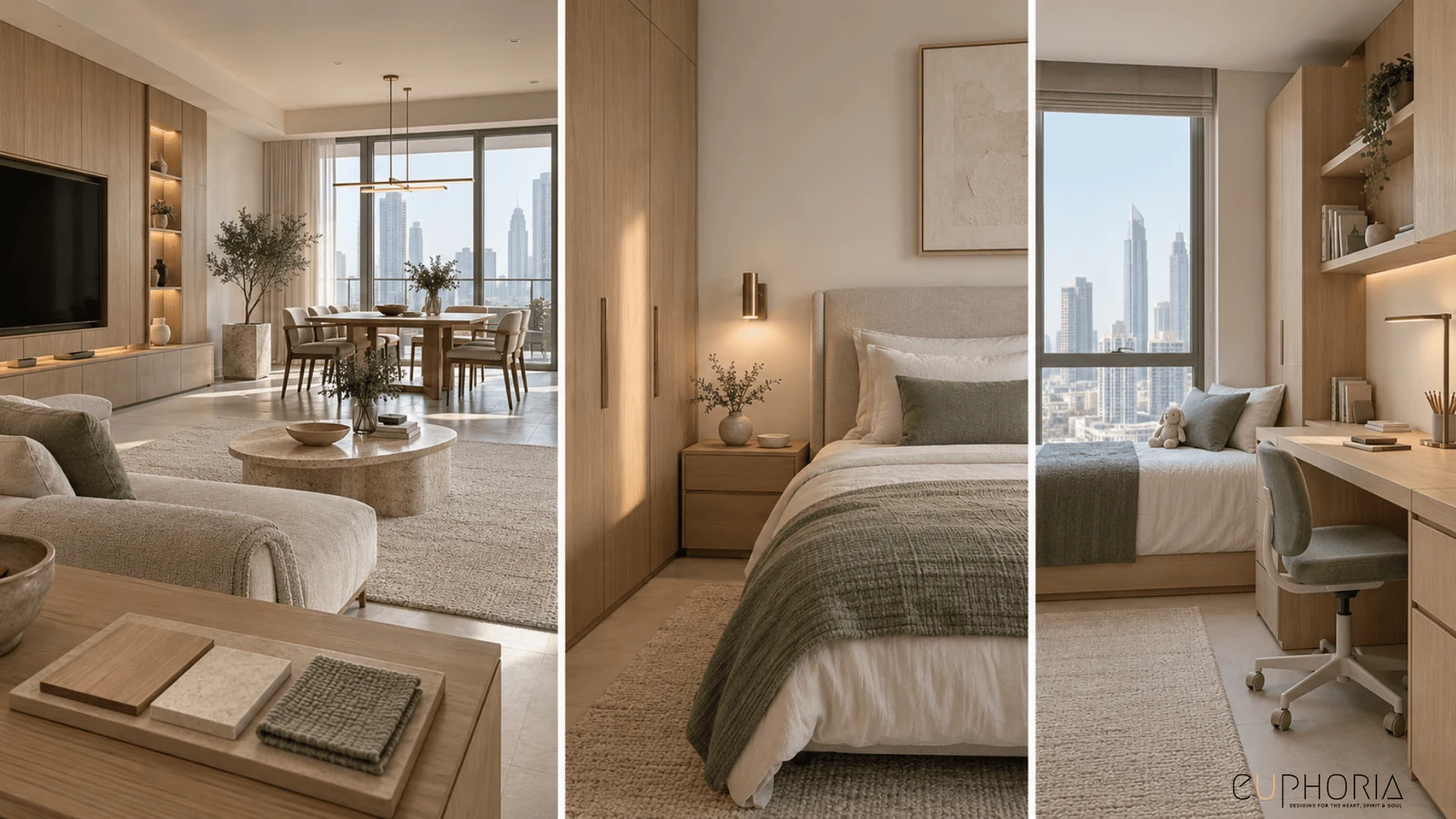 living room bedroom and study in a finished 3bhk apartment