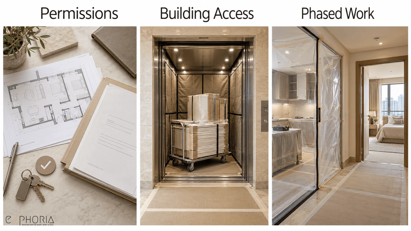 permissions building access and phased work for a 3bhk apartment fit out