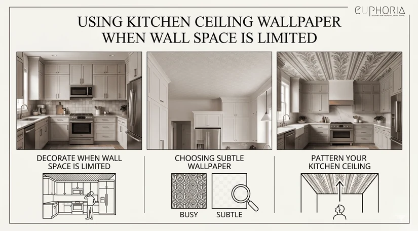 kitchen wallpaper ideas for the ceiling when wall space is limited