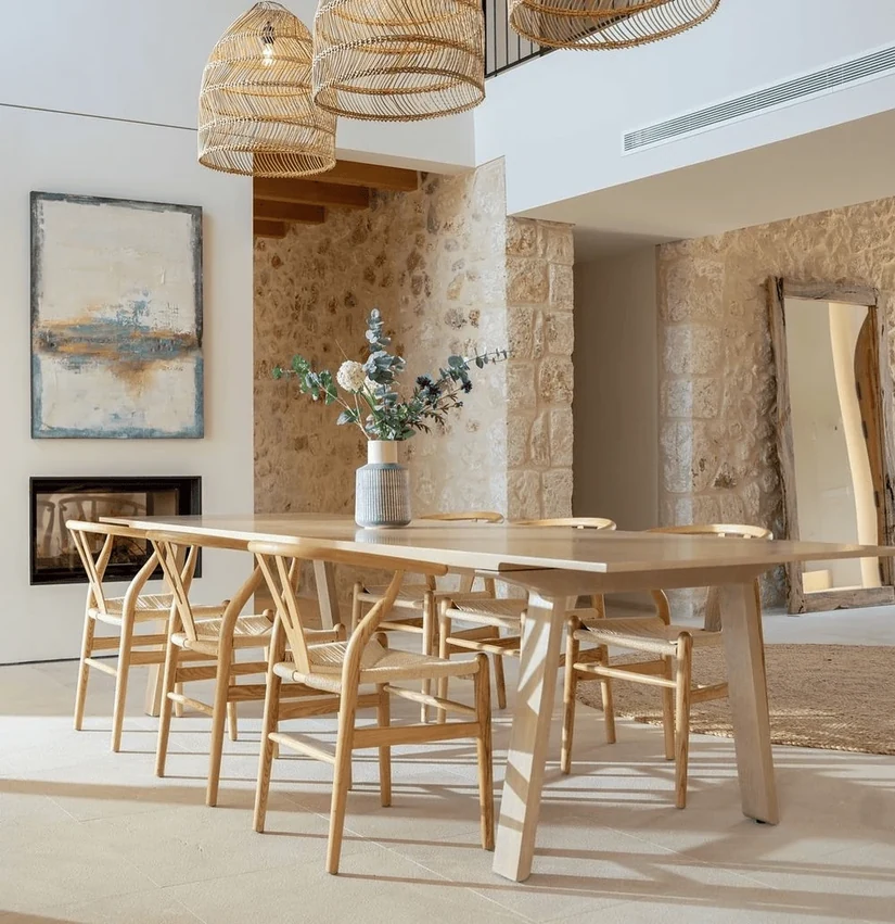 natural timber and pendants for the dining room mediterranean interior style